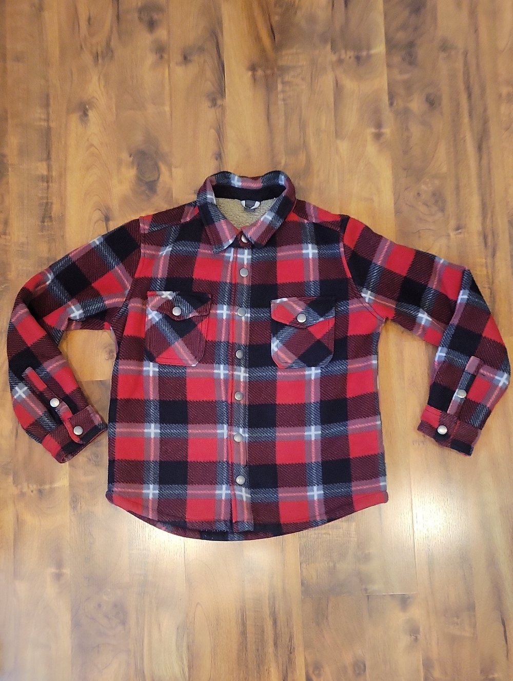 Kids Eddie Bauer Red and Black Plaid Fleece Flannel